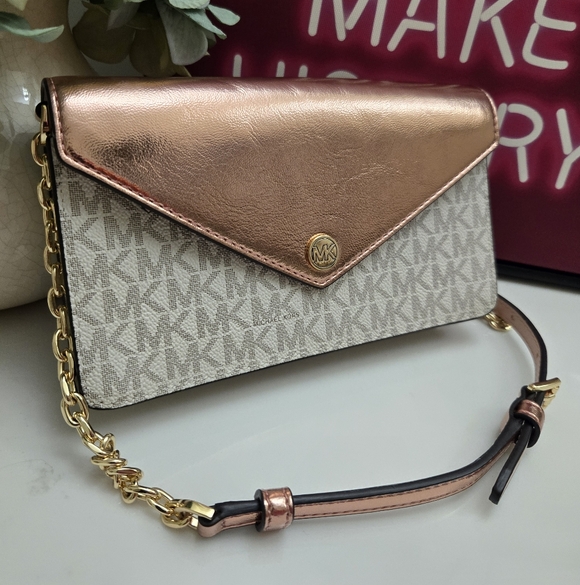 Michael Kors Jet Set Travel Small Signature Logo Clutch Crossbody Bag NWT